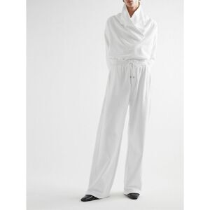 SAINT LAURENT Wide-Leg Cotton-Jersey Sweatpants White Size Medium $1,480